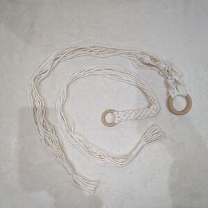 Cream Macrame Plant Hangers with Wooden Rings